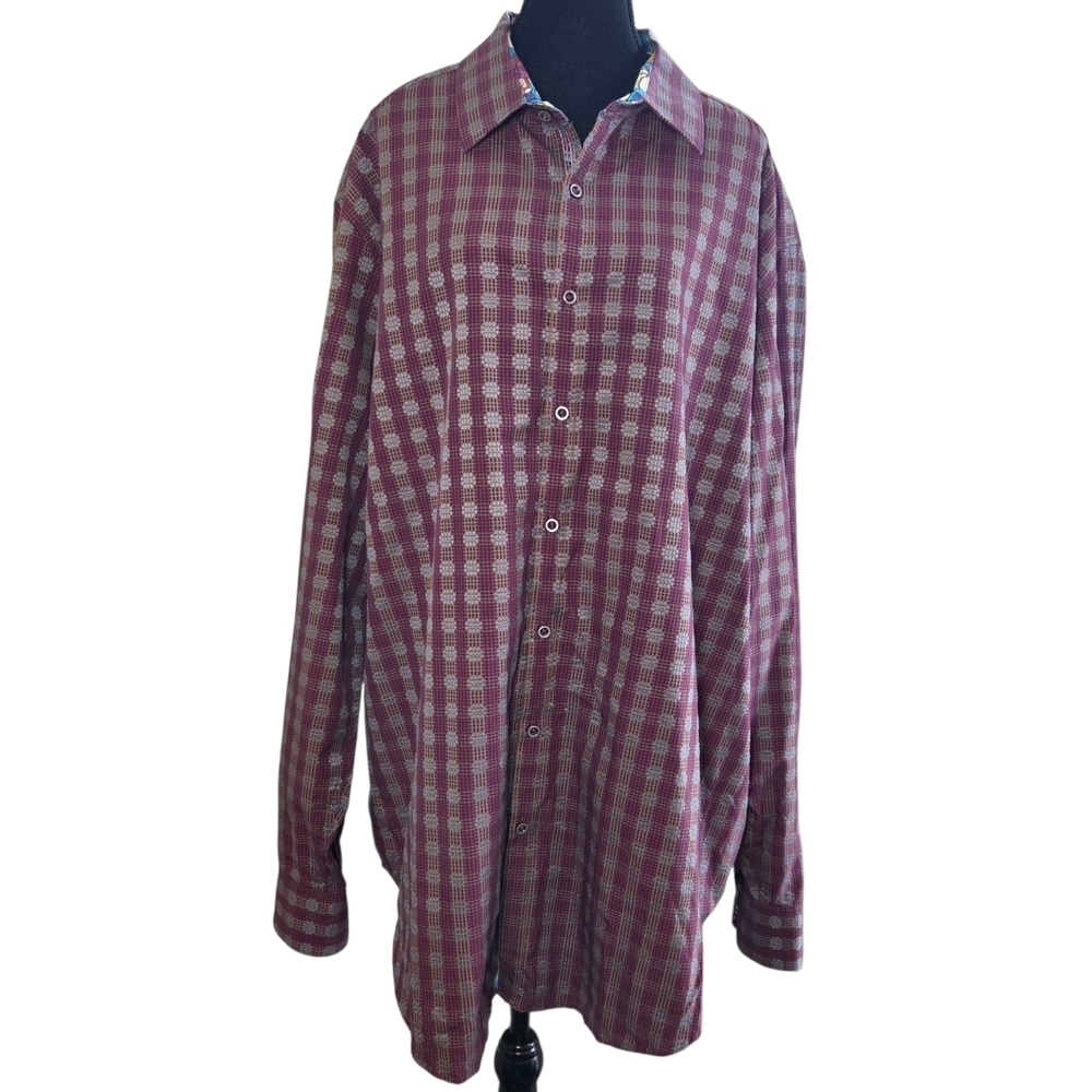 Robert Graham Burgandy And Blue Ski Themed Shirt And Contrasting Sleeves 2XLT